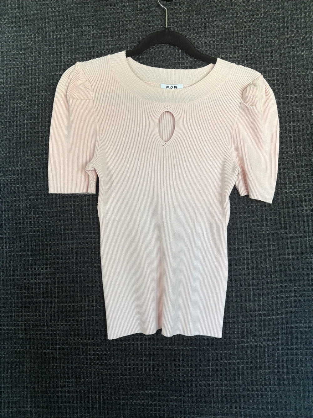 525 America Pale Pink Ribbed Keyhole Puff Sleeve Top